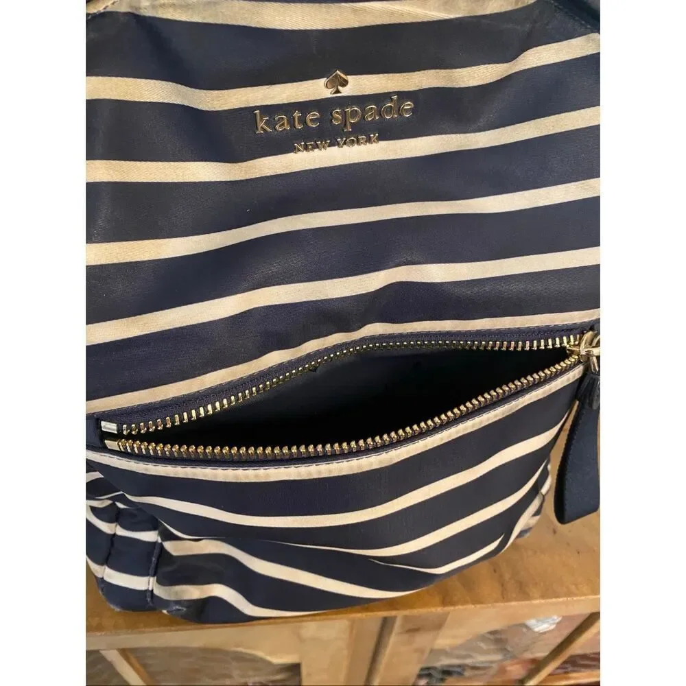 Kate Spade Chelsea navy blue white striped backpack purse medium nylon